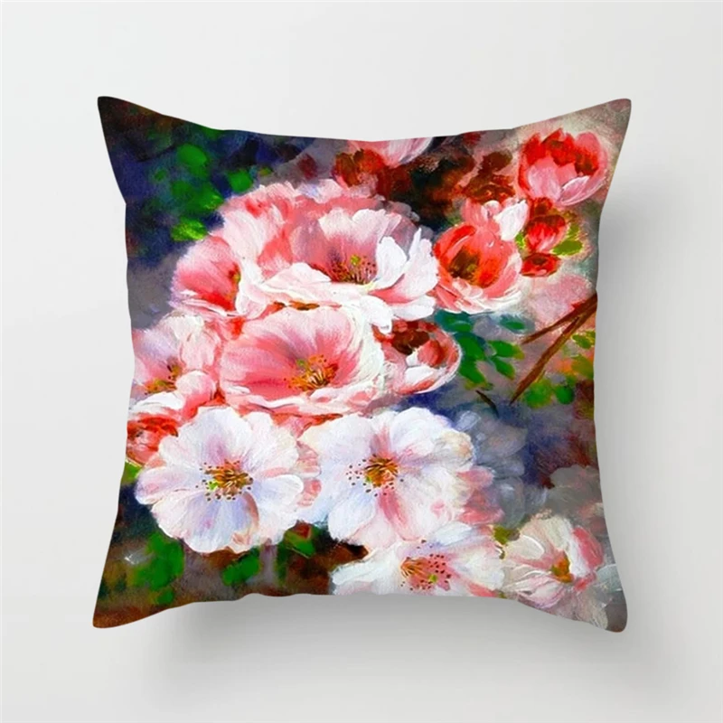 Цветочная подушка с масляной росписью Fuwatacchi розовые фиолетовые наволочки для