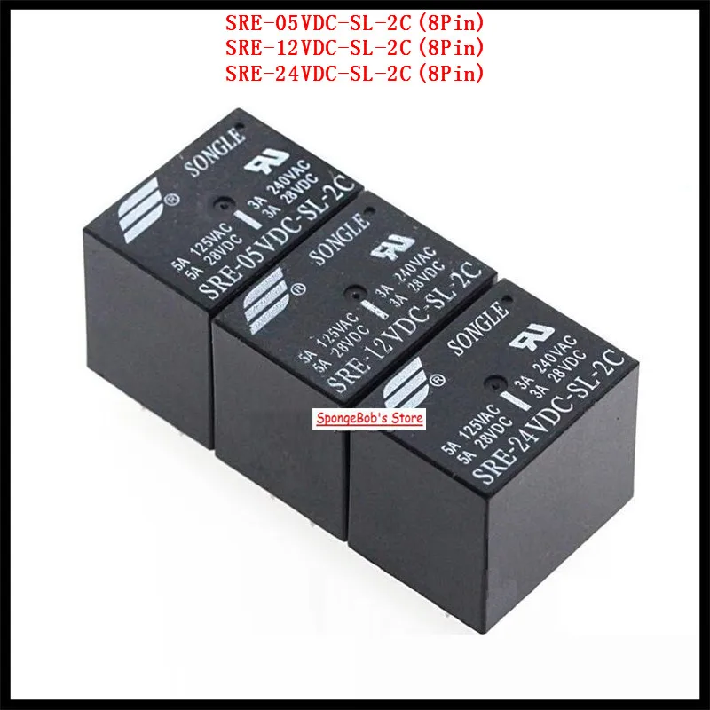 

3 шт./лот SRE-05VDC-SL-2C / SRE-12VDC-SL-2C SONGLE Power Relay 8Pin 5V 12V 24V 3A PCB Type