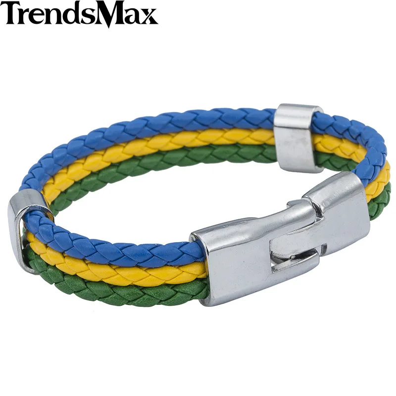 Brazil Silver Clasp Trendsmax Национальный флаг Италии ES DE RU кожаный браслет для мужчин и женщин веревка ручной работы плетеный браслет ювелирные изделия LB141 - Окраска металла: Brazil Silver Clasp