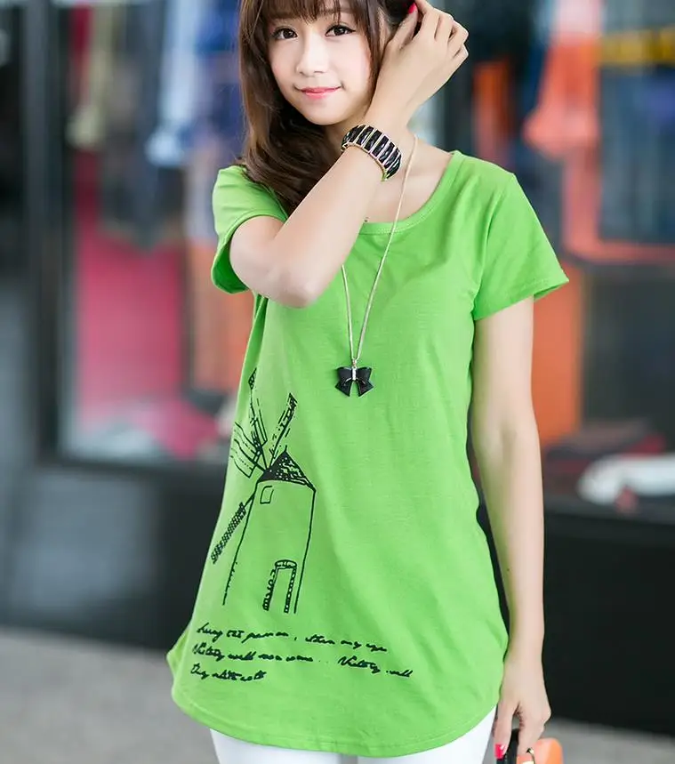 Женская хлопковая футболка с коротким рукавом круглым вырезом и надписью |