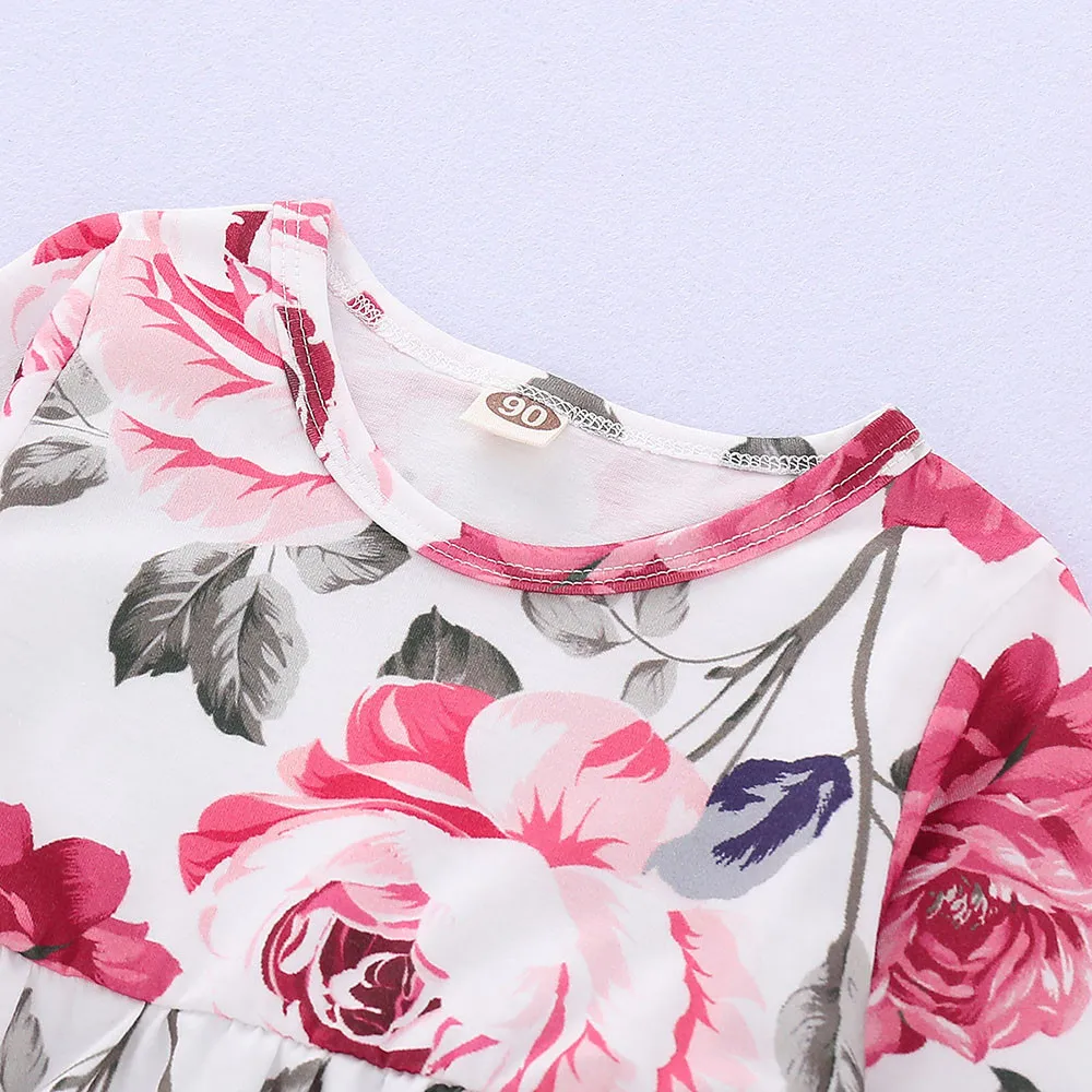 Toddler Baby Girls Floral Rose Print Tops+Denim Pants Outfits Clothes Set girls clothes summer 0328 | Детская одежда и обувь