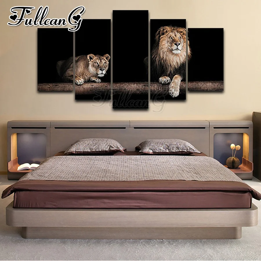 

FULLCANG 5pcs/set diy diamond painting lion and leopard full square/round drill mosaic embroidery sale animals needlework FC1346