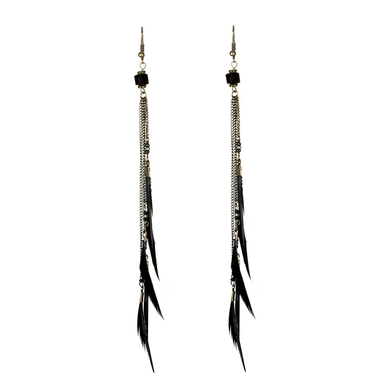 2019 Ethnic Bohemian alloy black feather earrings Boho vintage indian long earring for women Charm jewellery | Украшения и