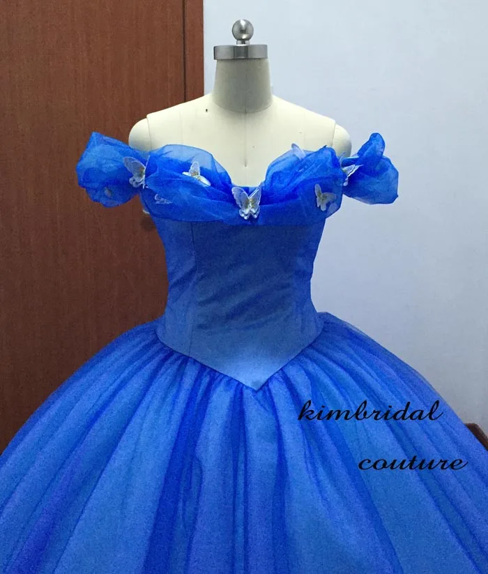 Actual Image Evening Dresses Gowns Court Train Off the Shoulder Butterfly Blue Ball Gown Cinderella Prom Dresses Real Picture