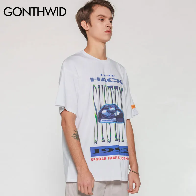 GONTHWID Hack System Graphic Printed Tshirts Men Hip Hop Casual Short Sleeve Crewneck Cotton T Shirts 2019 Male Stree Tops Tees | Мужская