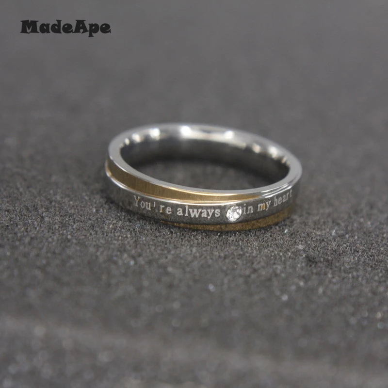 MadApe 4mm Width Zircon Ring For Women Wedding Rings 316L Stainless Steel Couple And Men Engagement | Украшения и аксессуары
