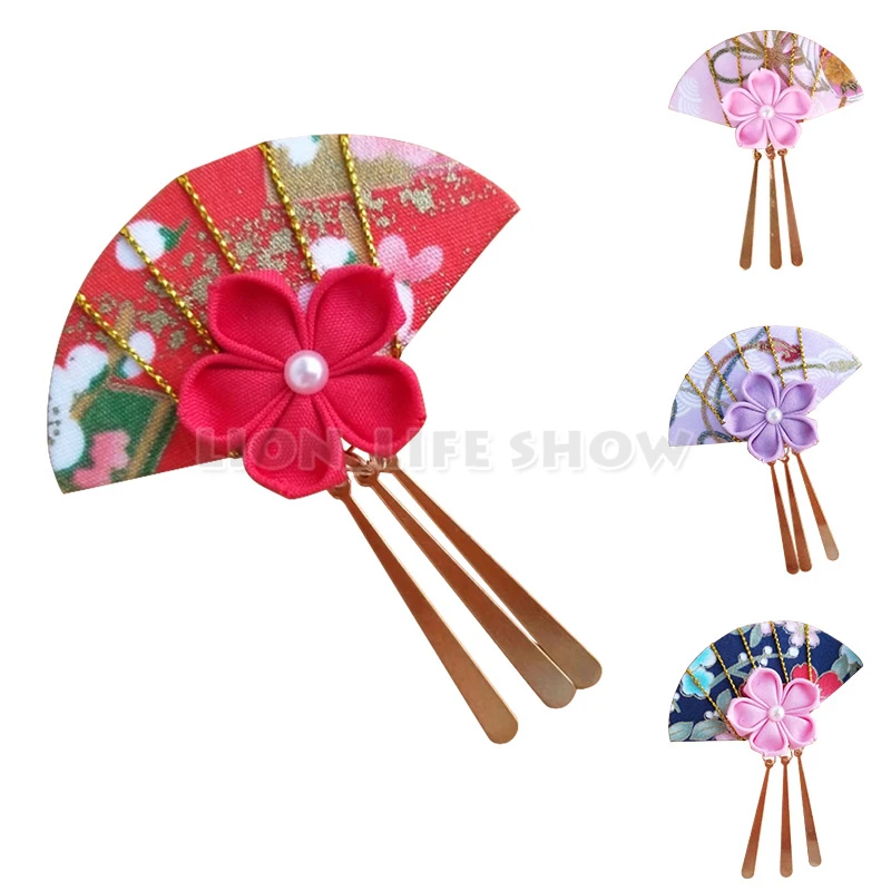 

Japanese Flower Sakura Headwear Clip Haripin Hair kimono Yukata Tassels Cosplay