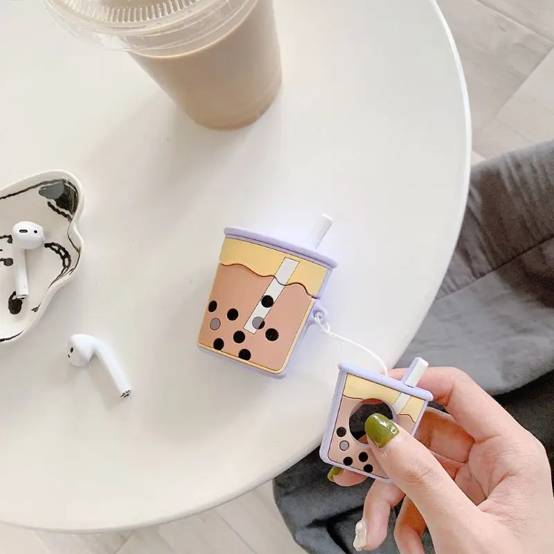 

Fashion Cute Pearl Milk Tea Cup Soft Silicone Protective Cover Shockproof Case Skin for Airpods 1/2 Charging Box