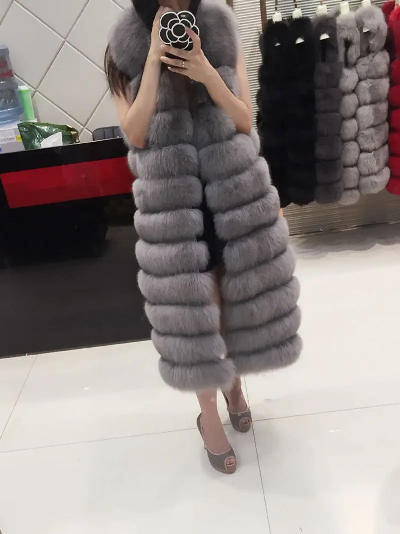 &quotS/4Xl женский зимний осенний Длинный жилет из искусственного лисьего меха