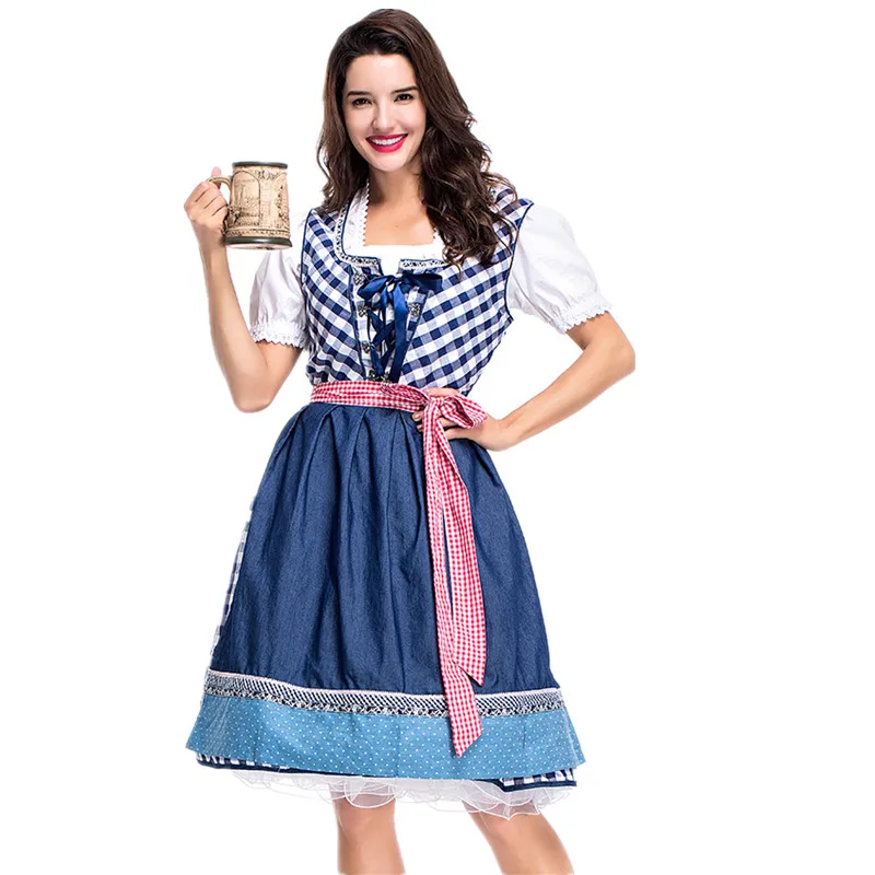Германия женское пиво oktoberfest костюм Хэллоуин Баварская горничная платье ретро-корт вечерние женская одежда