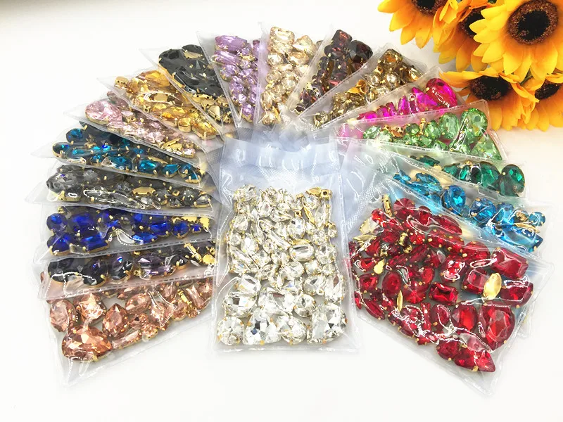 Бесплатная доставка золотистая основа смешанный размер стразы из розового