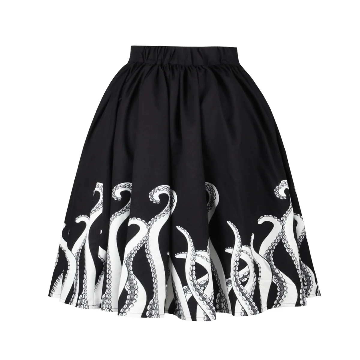 Новый Мода 2017 Лето Юбки для женщин Для S Осьминог черно белой печати