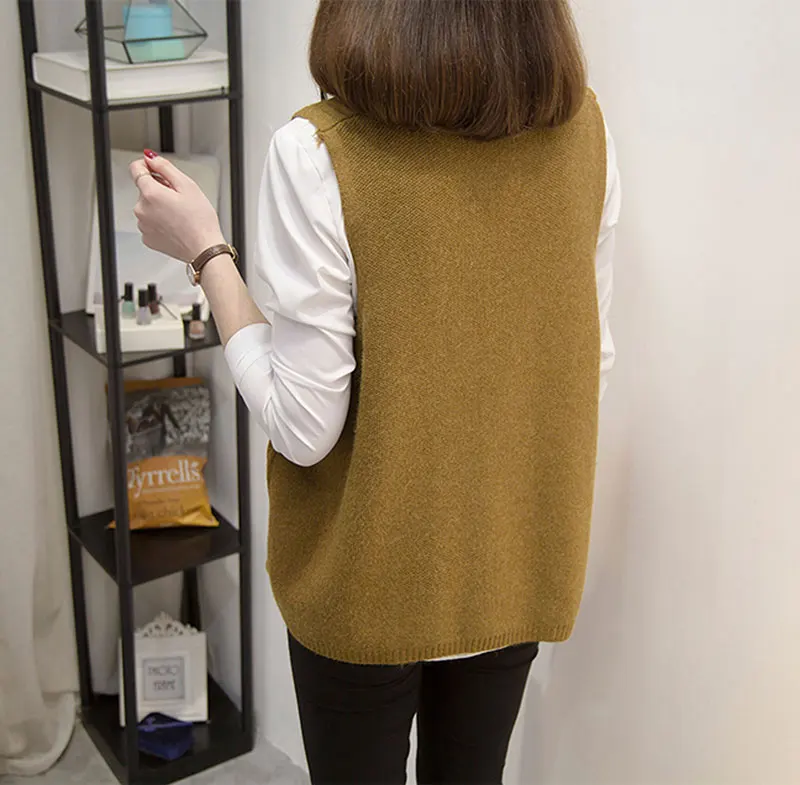 Повседневный двубортный женский вязаный жилет с v-образным вырезом весна 2019