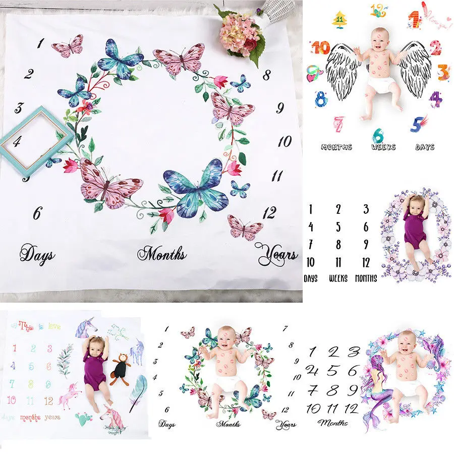 Cute Infant Baby Milestone Blanket Photo Photography Prop for Bebe Boy Girl Backdrop Cloth Calendar Stroller Cover Shoots Cloth