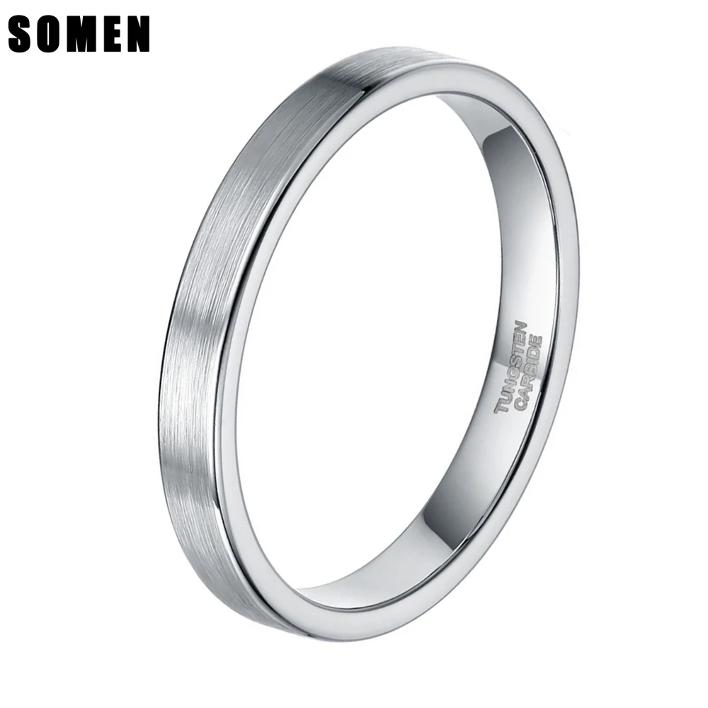 

Somen Ring Women 3mm Silver Color Tungsten Ring Brushed Polished Finish Engagement Wedding Band Female Stacking Rings Anillos