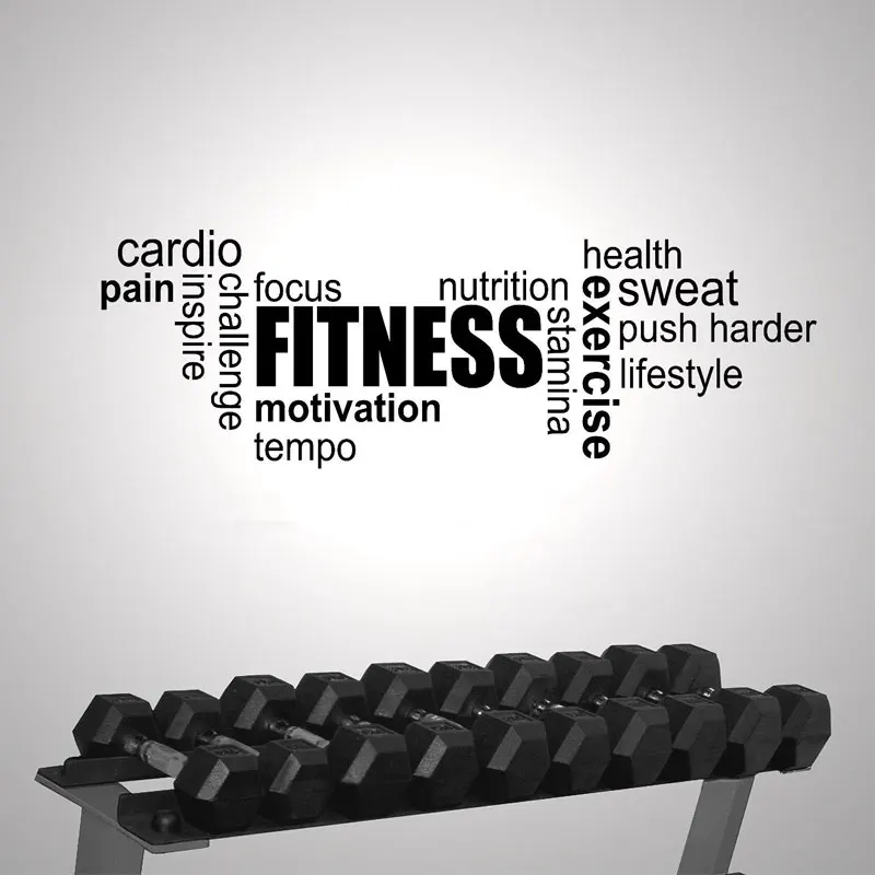 

Fitness Gym Exercise Word Cloud Modern Interior Wall Sticker Quotes Vinyl Art Removable Wallpaper Motivation G-06