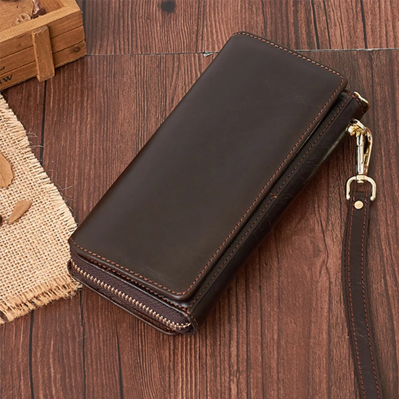 Мужской Длинный кошелек из натуральной кожи деловой на запястье с карманом для