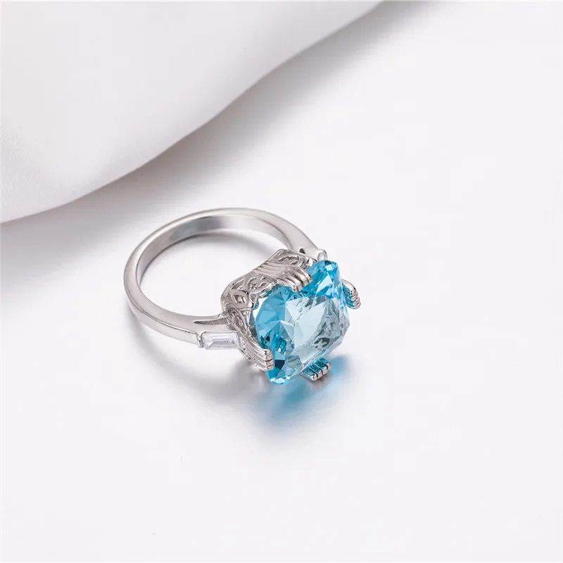 Геометрические Квадратные Синие AAA большие циркониевые обручальные кольца для