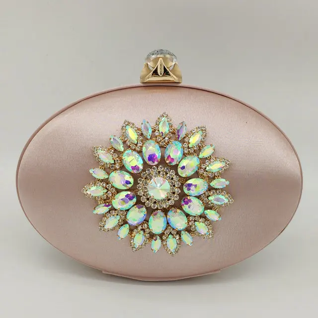 Pink Evening Bag Женская вечерняя сумочка Boutique De FGG, клатч-кошелек с цепочкой через плечо, с цветком из кристаллов, сумка для свадьбы, вечеринки - Цвет: Pink Evening Bag