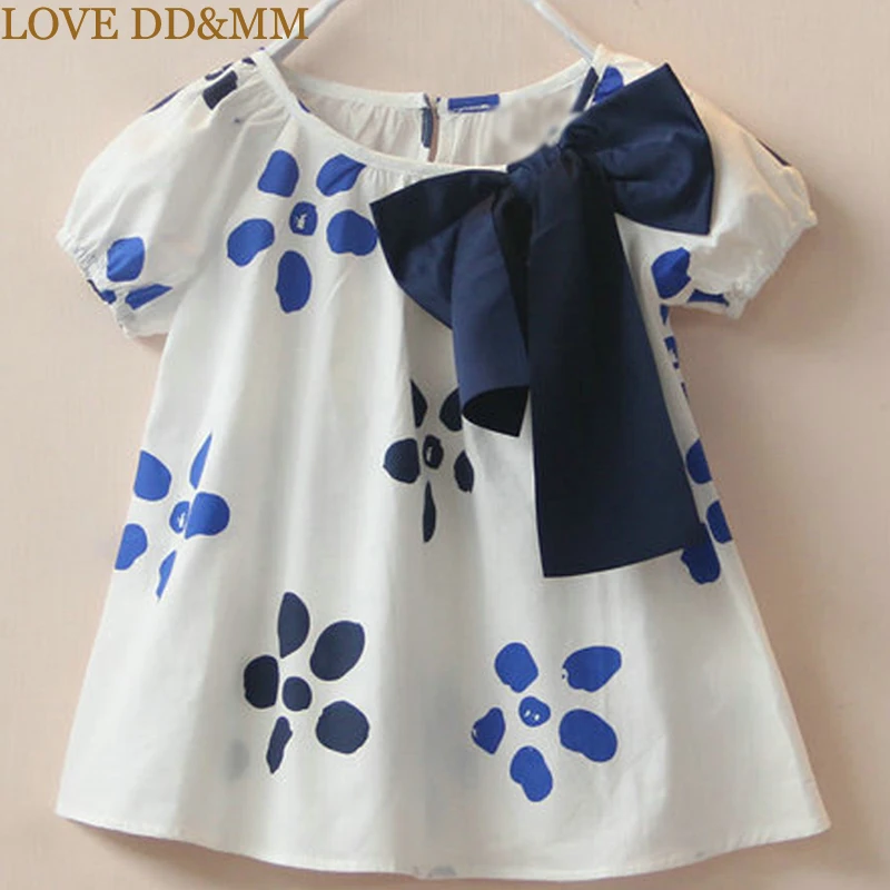 LOVE DD& MM/рубашка для девочек г. Новая весенняя детская одежда рубашка с цветочным принтом и большим бантом Милая Одежда для девочек - Цвет: Белый