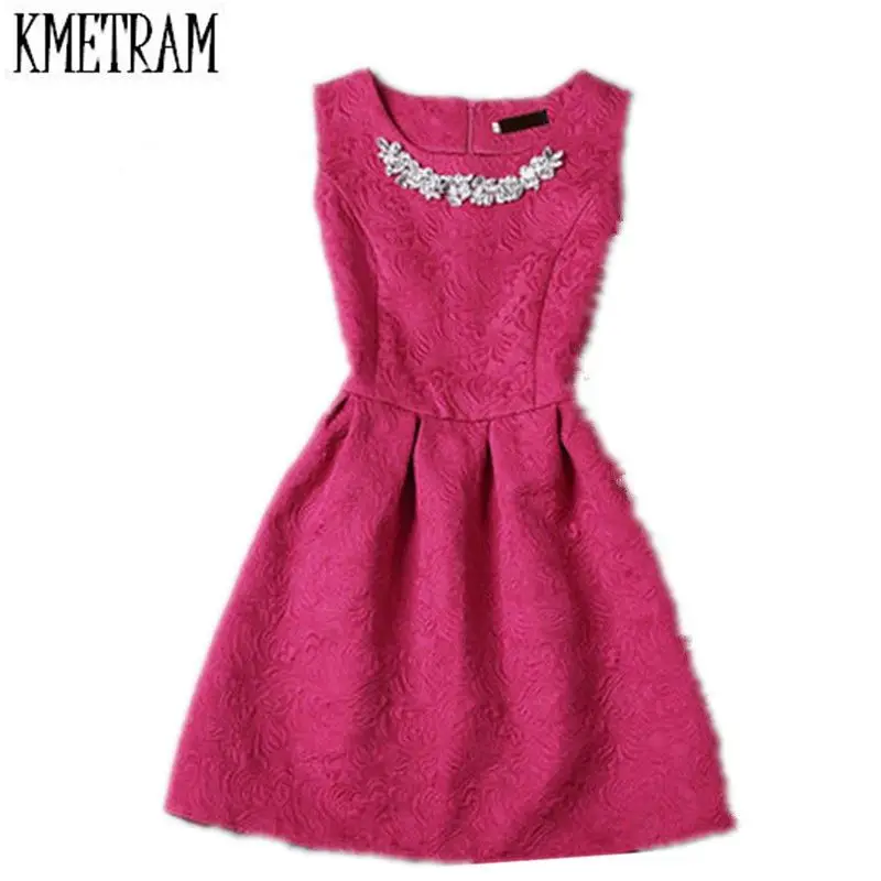 Женское платье без рукавов с круглым вырезом однотонное бальное аппликацией