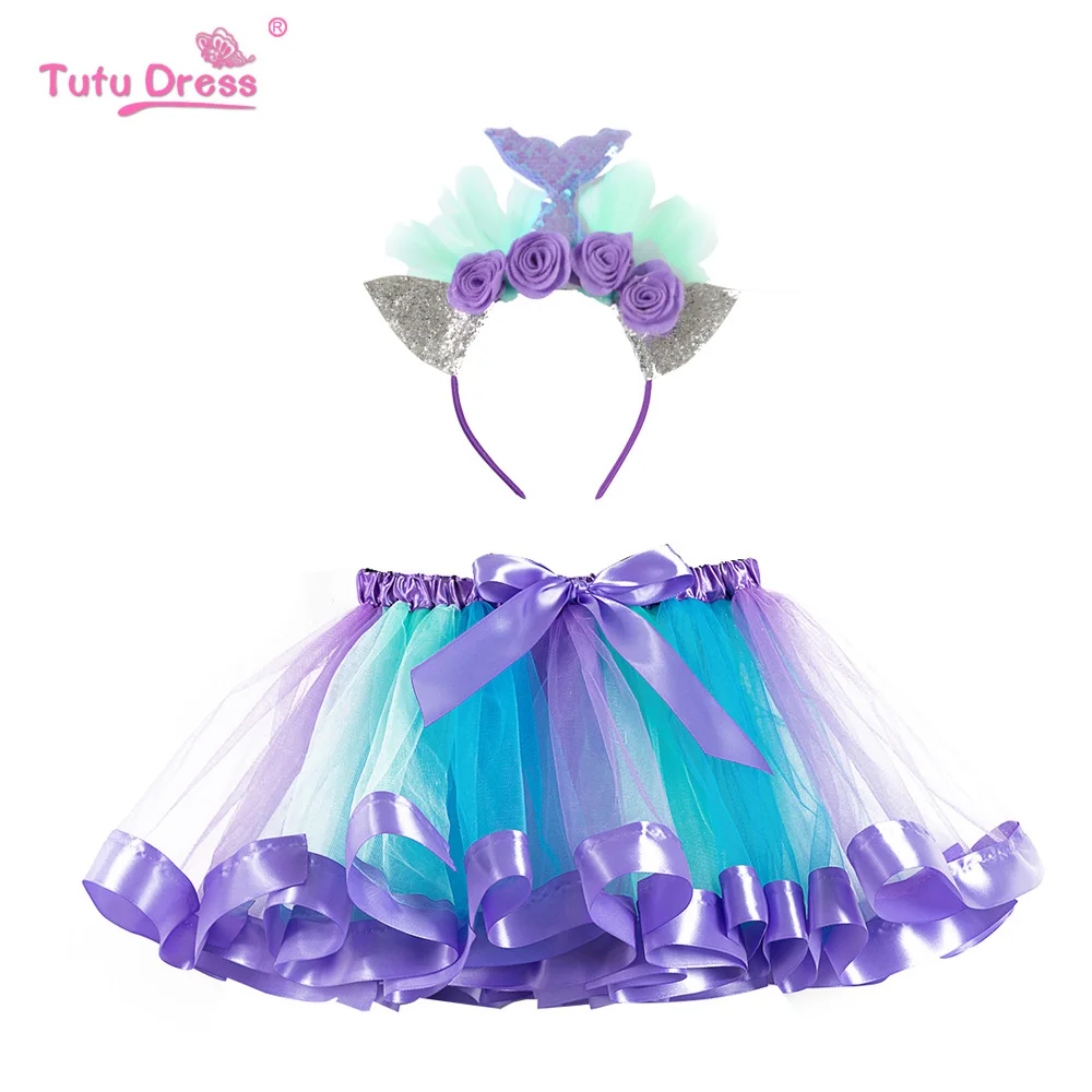 

Rainbow Skirt Girls Kids Girl Clothing Fluffy Skirts Baby Princess Mermaid Headband Colorful Mini Pettiskirt Children Ball Gown