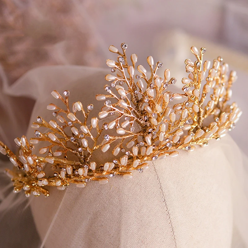 Himstory Handmade Pearls Bridal Headdress Wedding Tiaras Crowns Crystal Brides Hair Accessory Jewelry Gifts | Украшения и