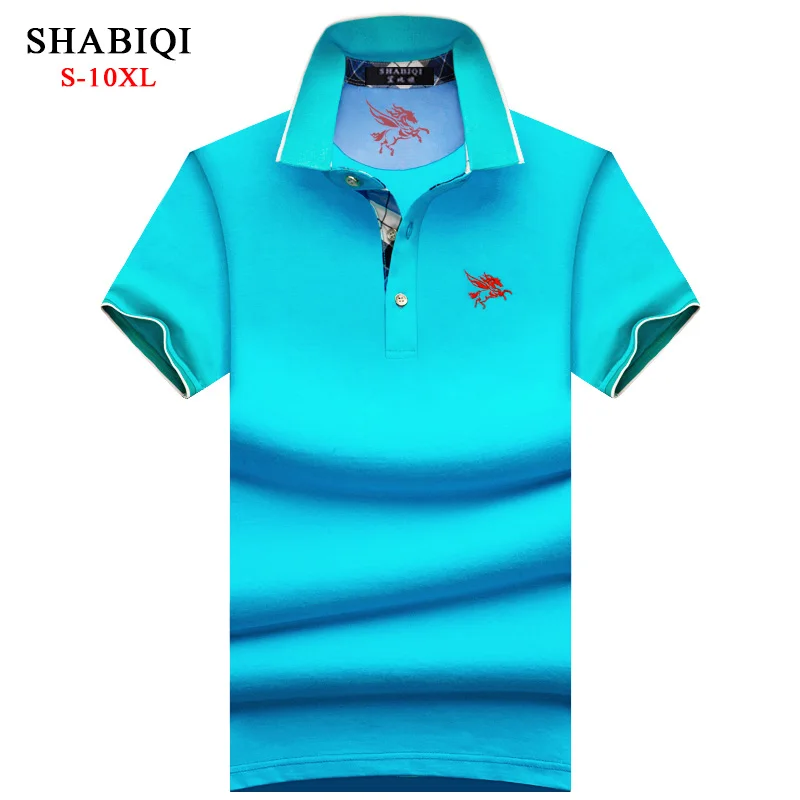 Sky blue SHABIQI брендовая мужская рубашка, Мужская рубашка поло, Мужская рубашка поло с коротким рукавом, рубашка поло с вышивкой Пегаса, рубашка поло размера плюс 6XL 7XL 8XL 9XL 10XL - Цвет: Sky blue