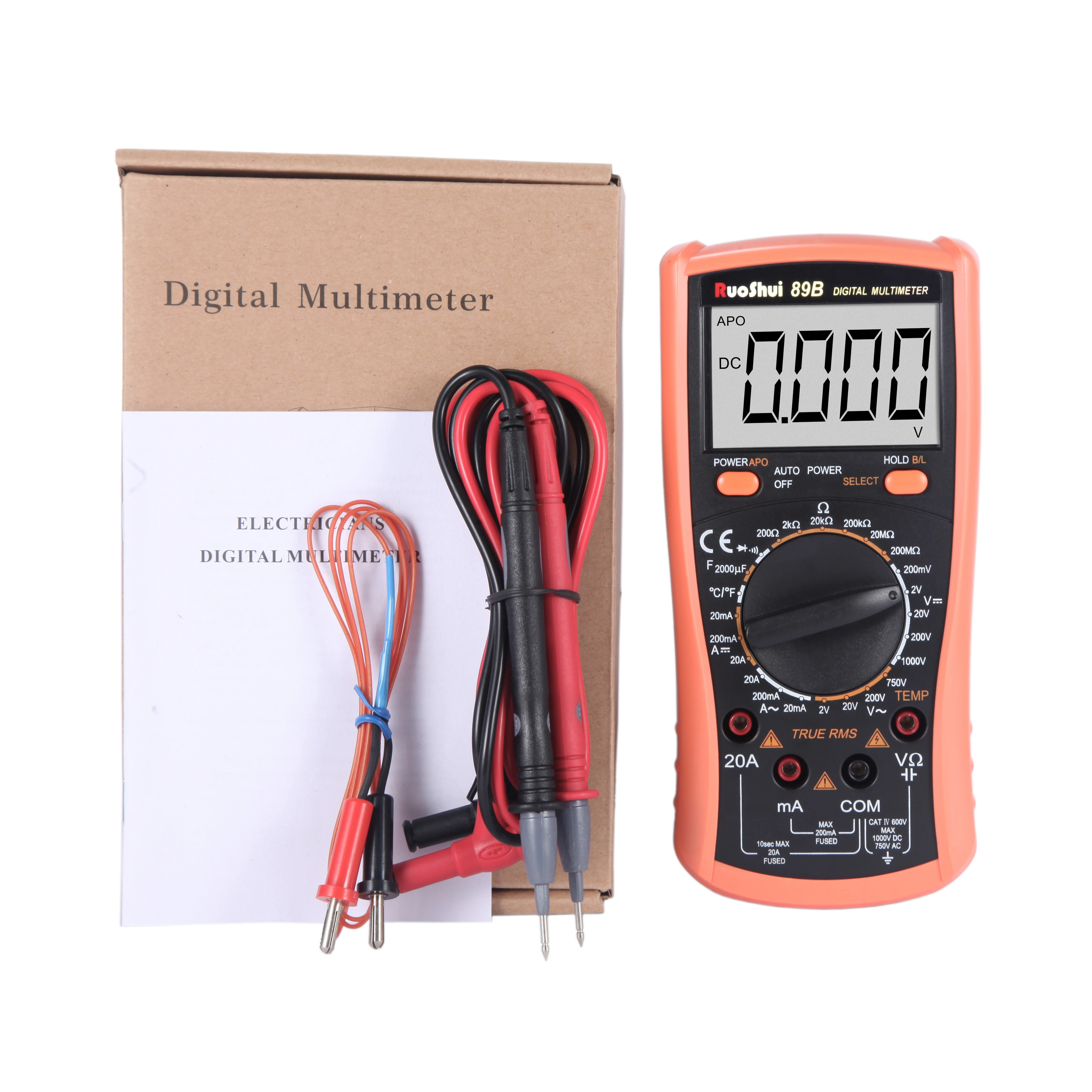 

RuoShui VC89B True RMS Digital Multimeter 2000 Counts Manual Voltage Current Resistance Temperature Capacitance Diode Electrical