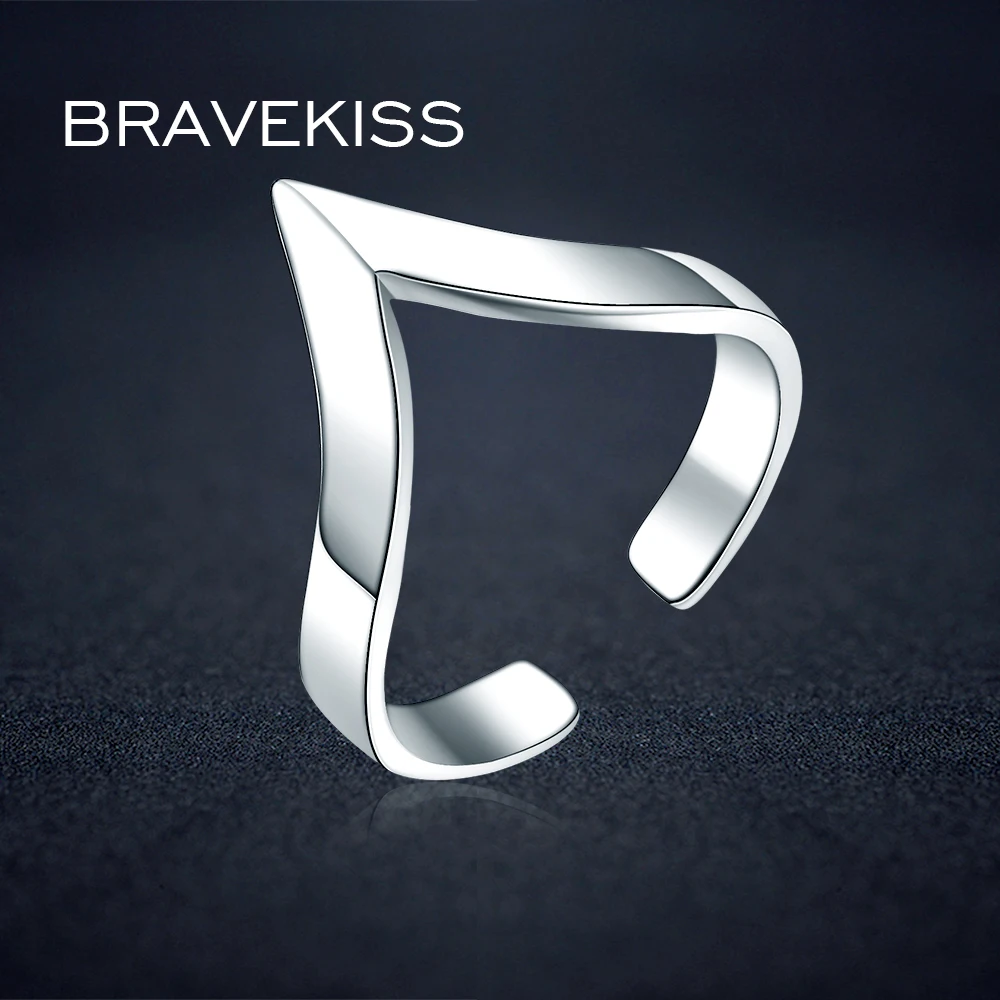 

BRAVEKISS V Shape 925 Silver Ring Designs For Female With Price Open Adjustable Plain Triangle Finger Rings Jewelry BLR0313