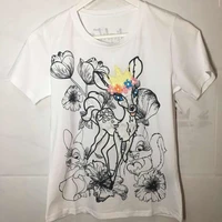 2021 womens new short sleeve high quality embroidery print deer o neck cotton fashion t shirt