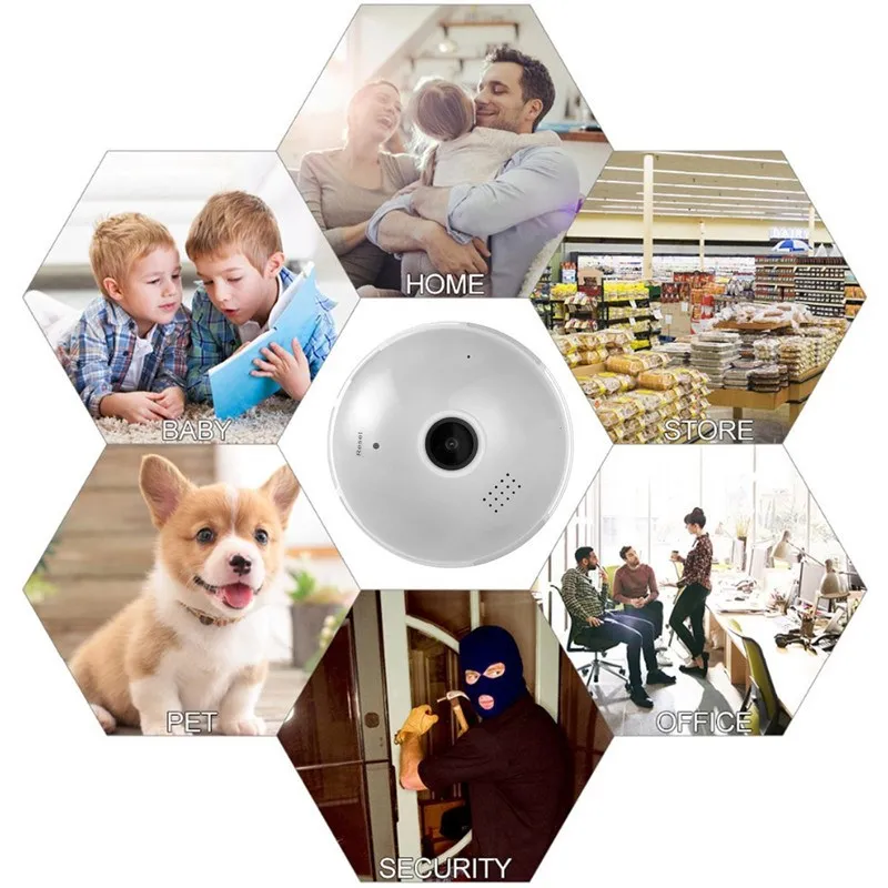 bulb lamp wifi camera with audio 1080p hd 360 degree indoor fisheye wireless home camera night vision support 128gb for phone pc free global shipping