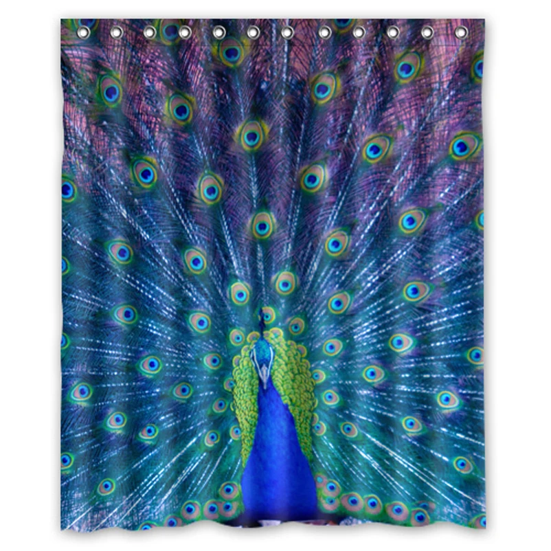 Потрясающий синий павлин индивидуальный дизайн водонепроницаемая занавеска для