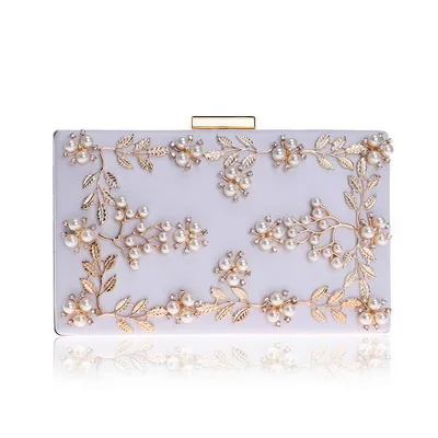 YM1173white Модные новые женские Вечерние Клатчи из искусственной кожи на цепочке, сумки через плечо, вечерние сумочки с металлическим бисером, сумки-мессенджеры - Цвет: YM1173white