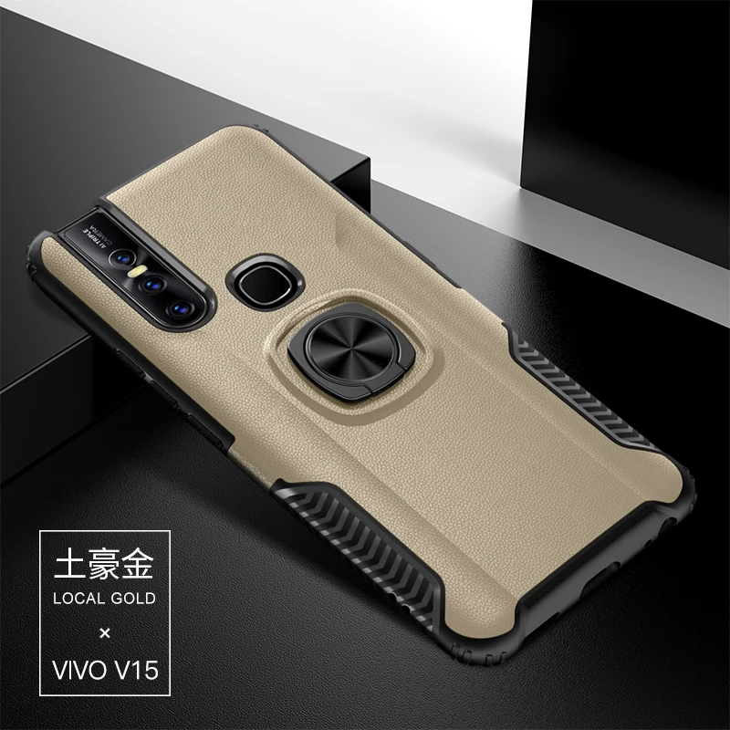 ДЛЯ vivo V15 Pro чехол Роскошный рыцарь Броня задняя крышка для vivo V15 Прочный Гибридный автомобильный держатель Кронштейн чехол для телефона(XS0418 - Цвет: Золотой