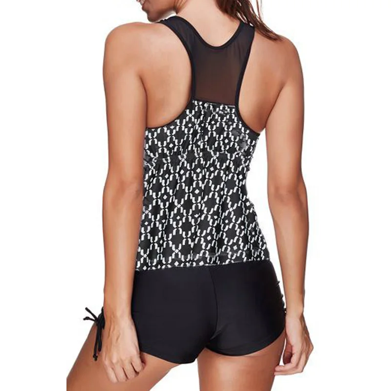 2018 SexeMara Two Piece Swimwear Women Swimsuit Large Size Retro Tankini Printing Set Female Striped Solid Maillot De Bain Femme | Спорт и