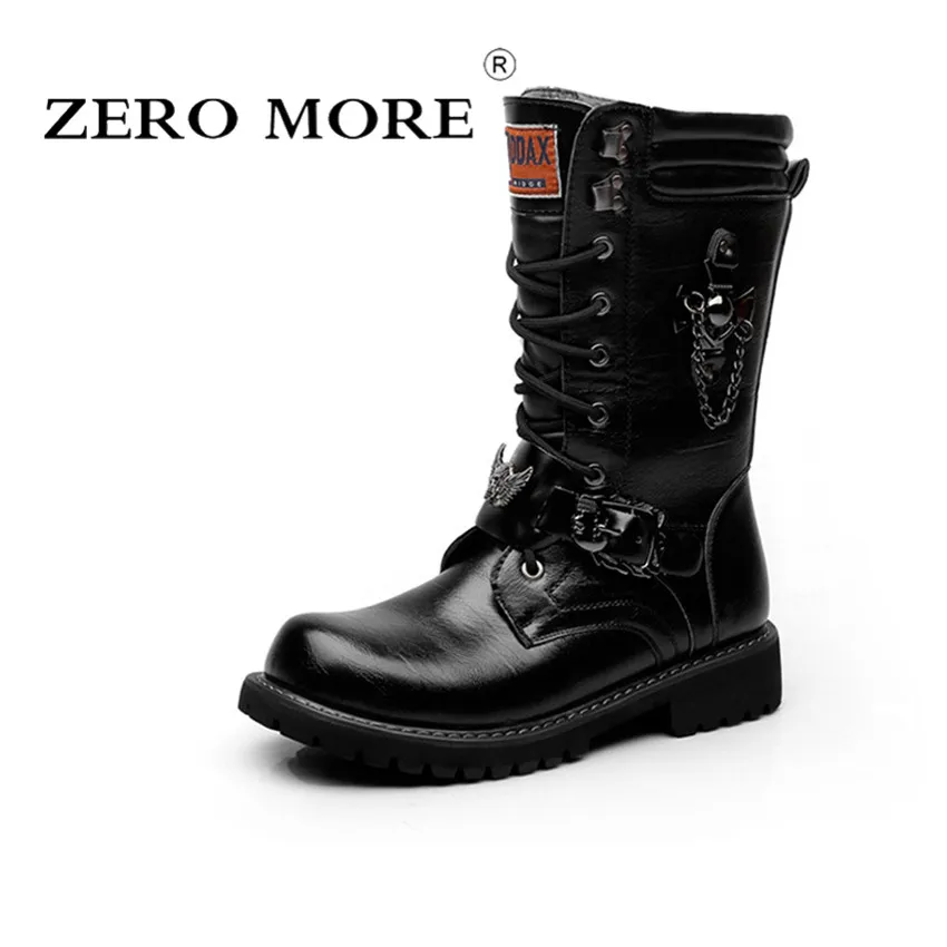 ZERO MORE/брендовые армейские ботинки; мужские военные ботинки с цепочкой; мужские мотоциклетные ботинки в стиле панк с металлической пряжкой и черепом; Мужская обувь в стиле рок