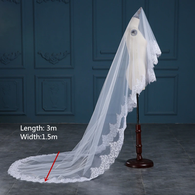 Романтическая белая/цвета слоновой кости 3 метра свадебная фата Соборная вуаль
