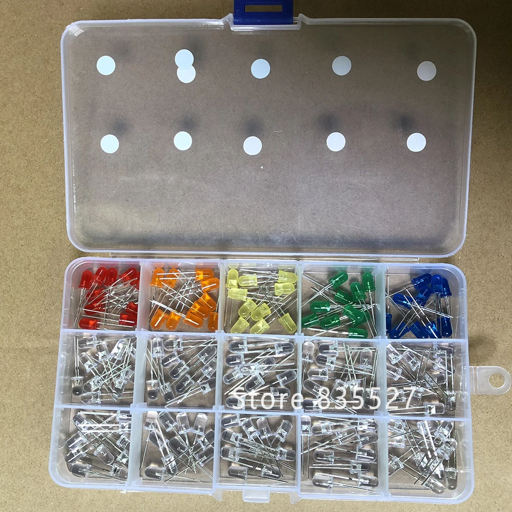 150pcs/box 15 kinds F5 5MM Round LED Kit Mixed Warm white Red Green Blue Pink Purple UV Orange Yellow light emitting diode Sets | Лампы и