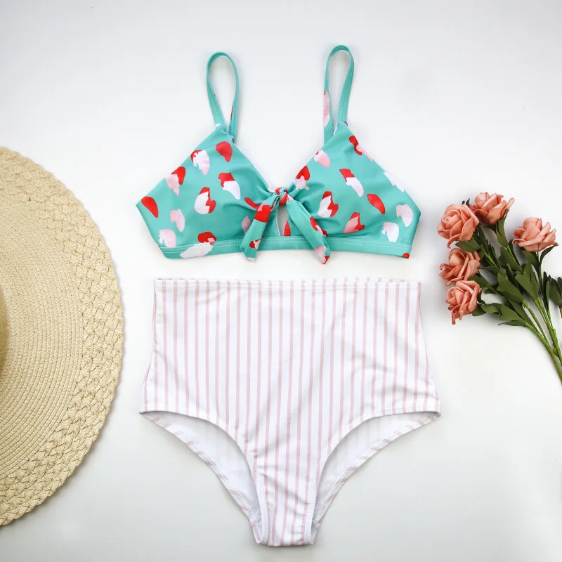 

2019 High Wais Bikini Set Women Swimsuit Shoulder Off Striped Bikinis Halter Belt Bathing Suit Brazilian Beach Wear Swim Biquini