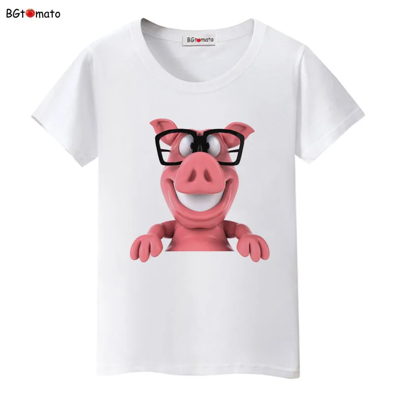 

bgtomato 3D sunglasses Pig cool t shirt women lovely cartoon pink pig casual shirt Original Brand Good quality summer shirts