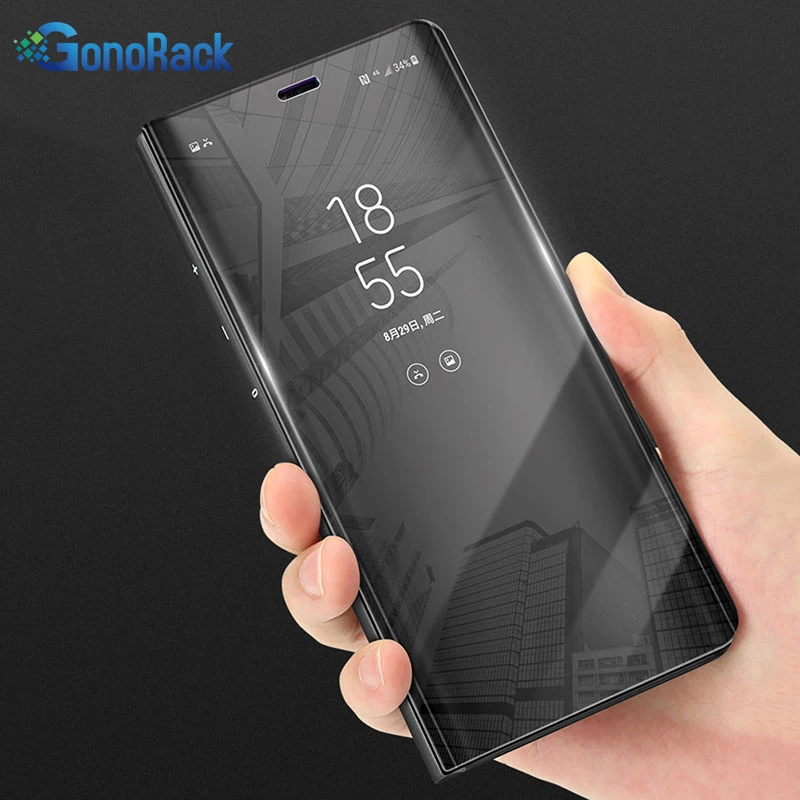 Gonorack Кожа Стенд Зеркало флип чехол для iPhone X 7 8 6 6S плюс ясно Smart View Окно Подставки