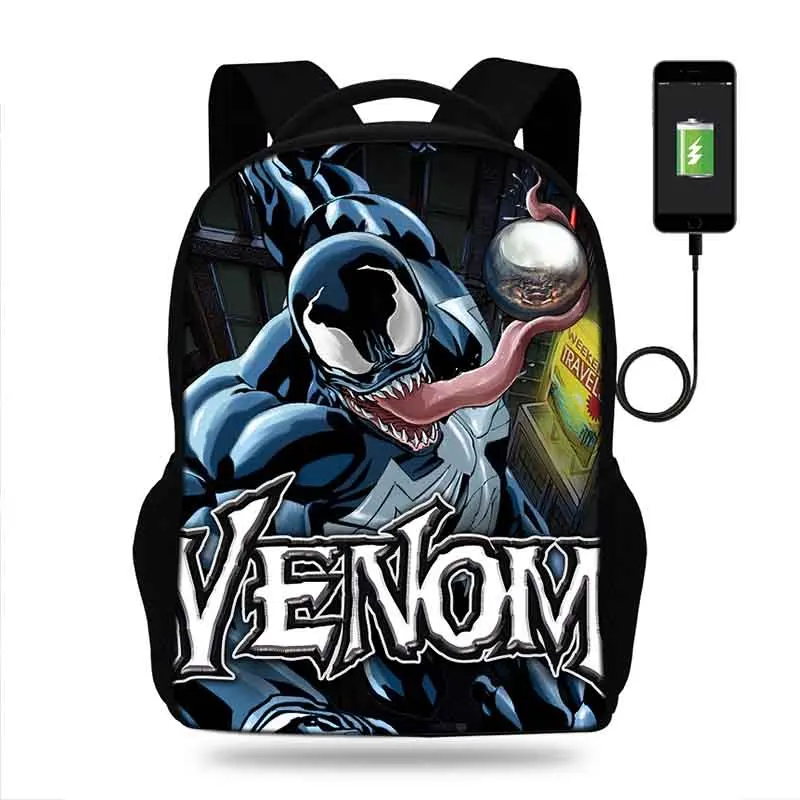 Новый дизайн аниме Venom школьная сумка для мальчиков USB зарядка средняя школа