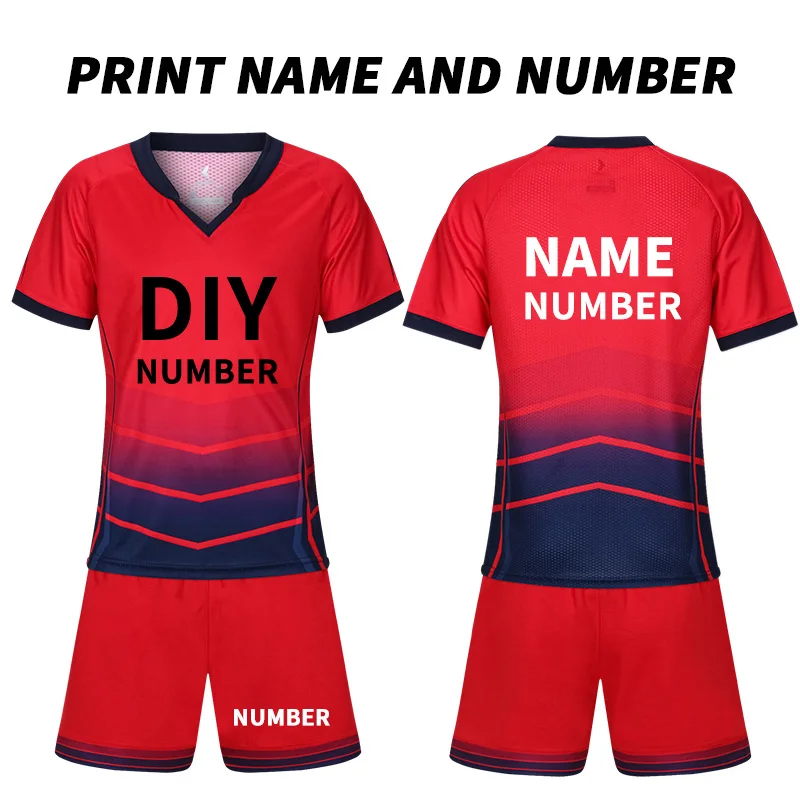 red diy Детские футболки для футбола,, Франция, Джерси для футбола, на заказ, с короткими рукавами, футбольная рубашка, шорты, тренировочная форма для команды - Цвет: red diy