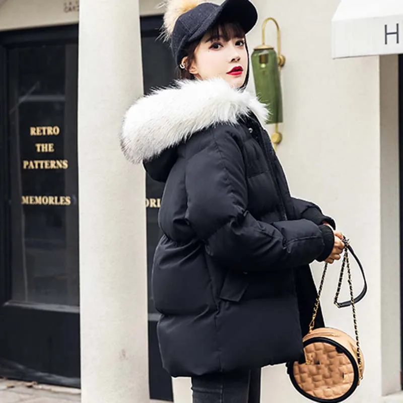 Winter Fashion Women's Cotton Coat 2020 New Warm Hooded Large size Solid color Fur collar Women Overcoats KO146 | Женская одежда