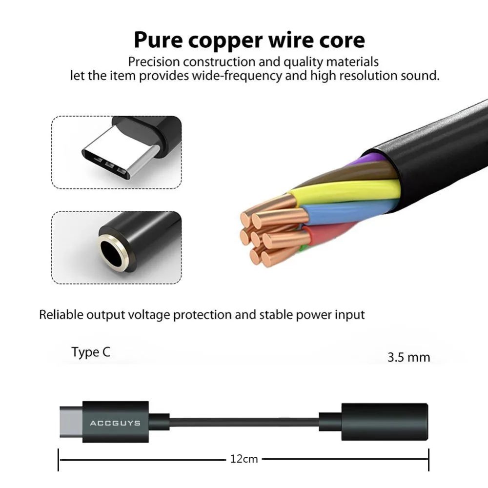ACCGUYS USB Type C штекер 3 5 мм гнездо Aux аудио кабель адаптер наушники вызова музыка