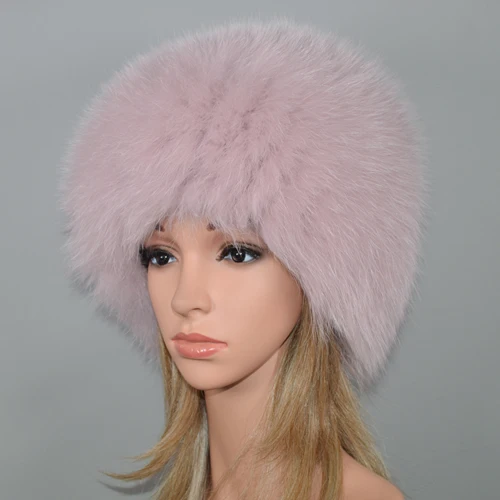 beige pink Новая женская уличная зимняя шапка из натурального меха лисы, эластичная теплая мягкая пушистая шапка из меха лисы, шапка-бомбер из натурального меха лисы - Цвет: beige pink