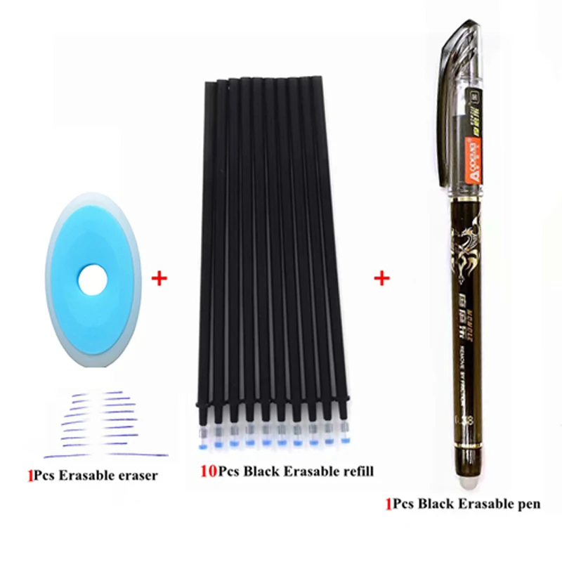 12Pcs black set 3/12 шт./компл. 0,38 мм стираемая ручка моющиеся ручки цвет синий, черный; большие размеры со стирающимися чернилами Шариковая ручка с заправляемым стержнем стержень для школы и офиса письменные канцелярские принадлежности - Цвет: 12Pcs black set