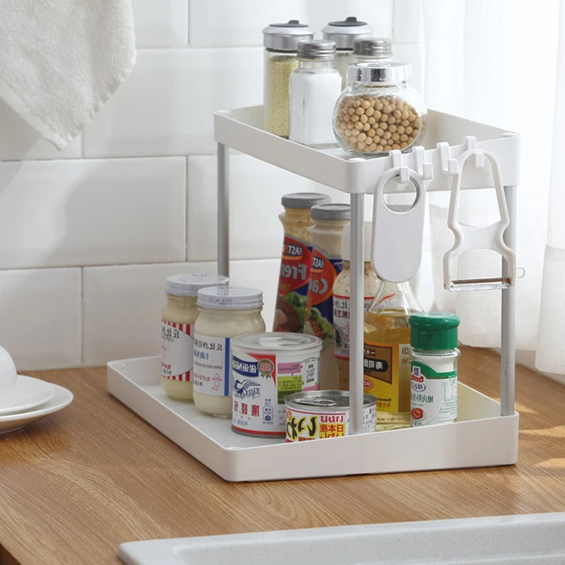 

2-Tier Square Kitchen Storage Rack Sponges Soaps Bathroom Shower Shelf Home Organizer Supplies