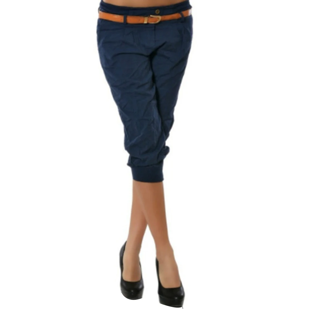 Women's Fashion Solid Color Calf Length Trousers New Summer Casual Office Slim Fit Zipper Pencil Pants with Pockets | Женская одежда